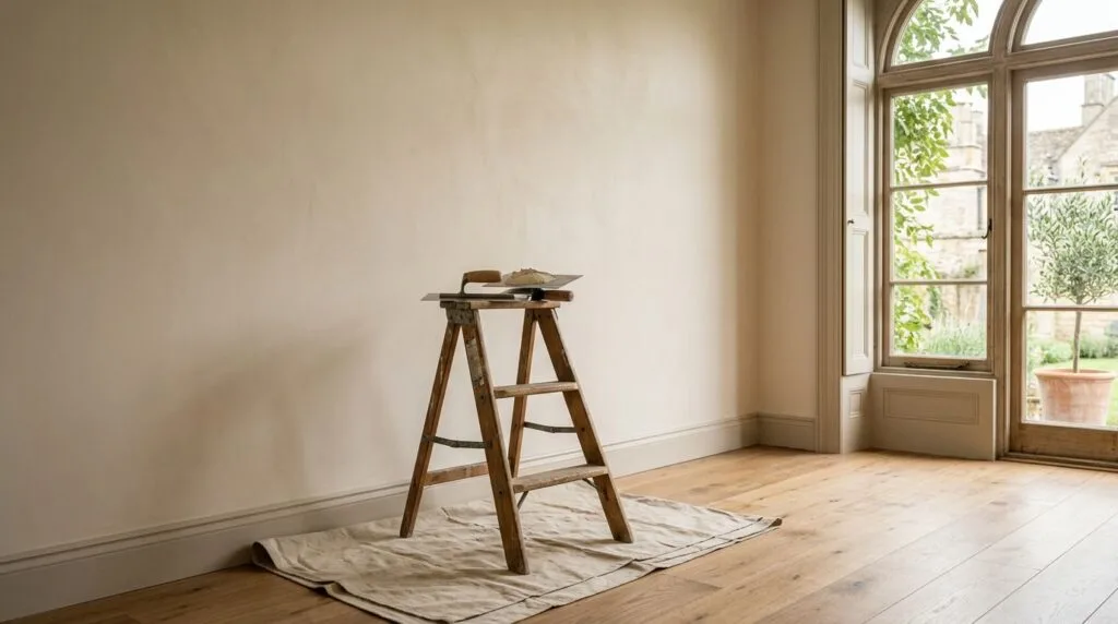 Premium vers gepleisterde muur met gladde, verfijnde afwerking in een Europees interieur